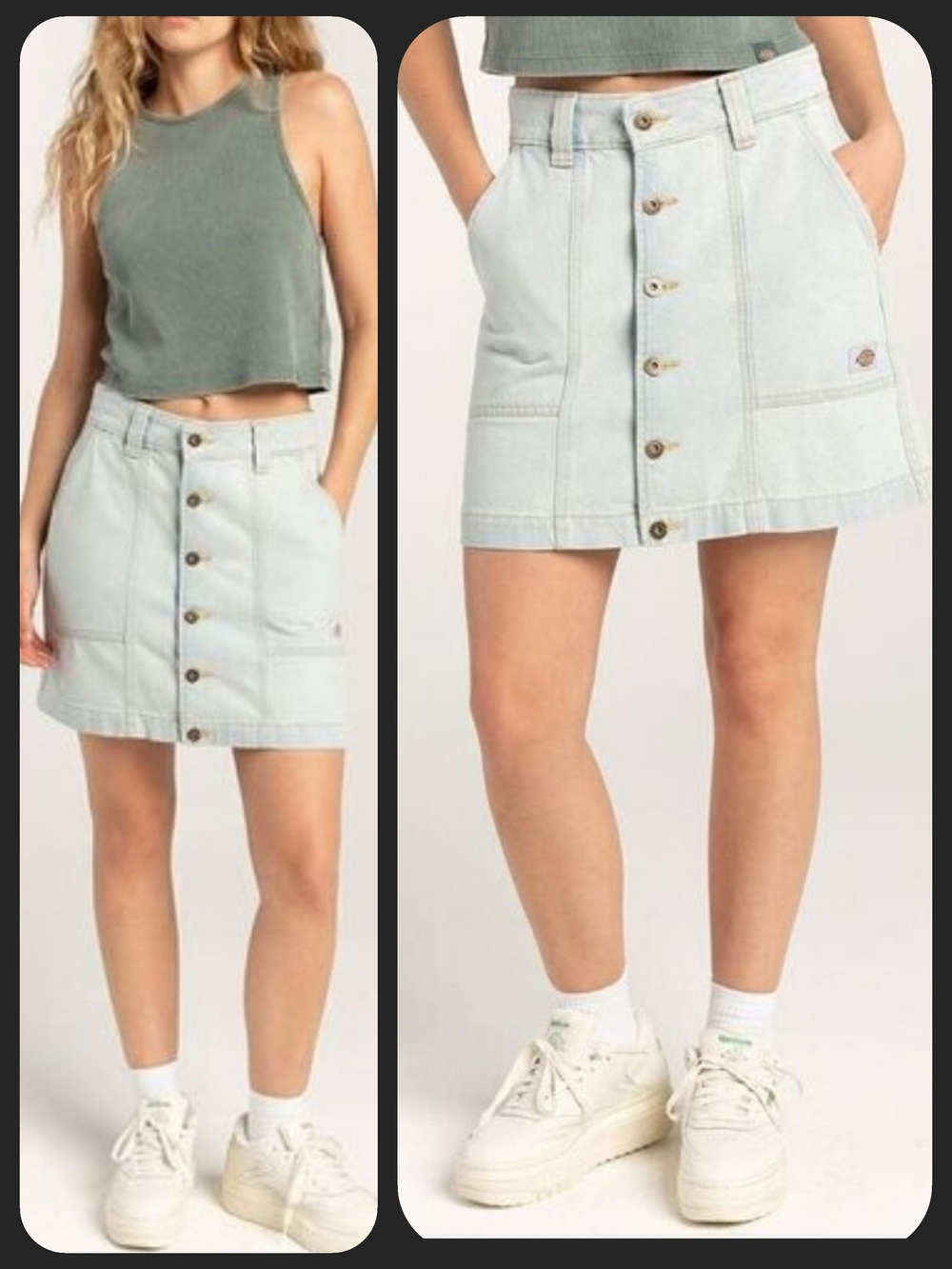 Dickies Madison Button Front Utility Pocket Denim Jean Mini Skirt 90s Y2K